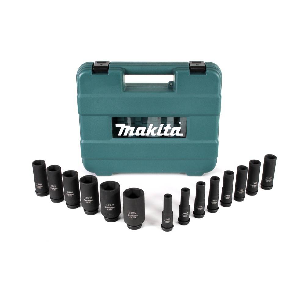Makita Steckschlüssel Satz 10 - 32 mm 1/2" 14 tlg. + Koffer ( B-52308 ) für Schlagschrauber