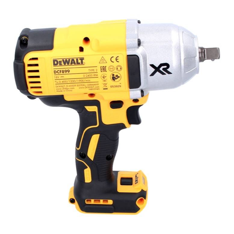 Eine gelbe und schwarze kabellose Schlagschrauber mit kompakter Bauweise, ergonomischem Griff und der Aufschrift 