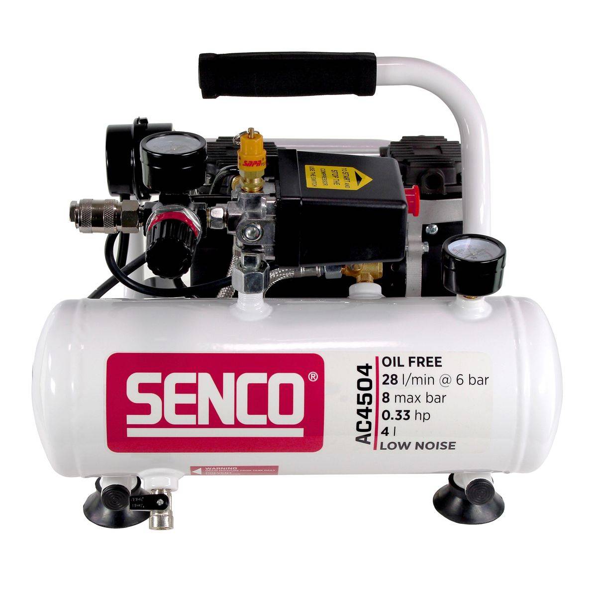 Senco AC4504 Leiselauf Kompressor ölfrei 230V 8bar 4l Volumen ( AFN0024 )