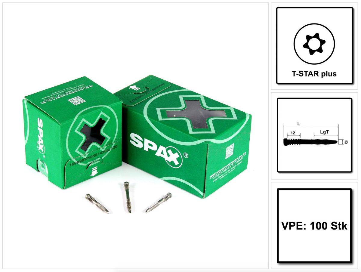 SPAX Terrassenschraube Alu 5,0 x 48 mm Edelstahl A2 ( 0557000500483 ) 100 Stk Fixiergewinde Zylinderkopf Torx T-STAR Plus T25 Bohrspitze