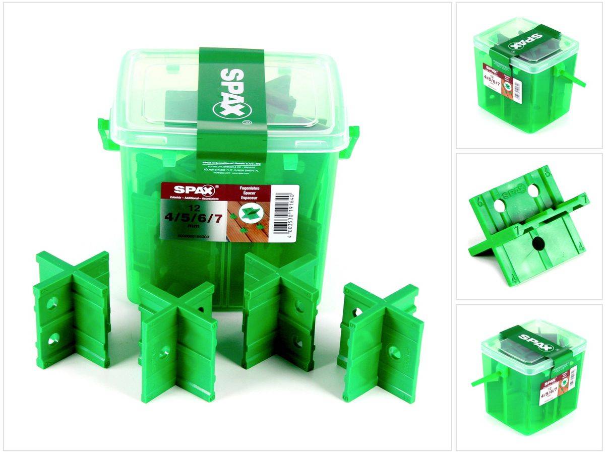 SPAX Fugenlehre Abstandshalter 4 / 5 / 6 / 7 mm für Holz Terassse 12 Stück in Henkelbox ( 5000009186209 )