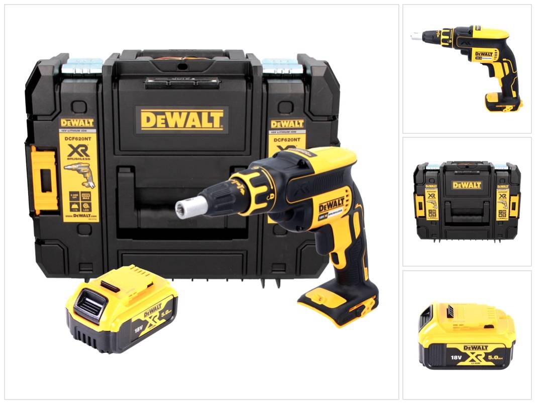 DeWalt DCF 620 NT Akku Trockenbauschrauber 18 V 30 Nm Brushless + 1x Akku 5,0 Ah + TSTAK - ohne Ladegerät