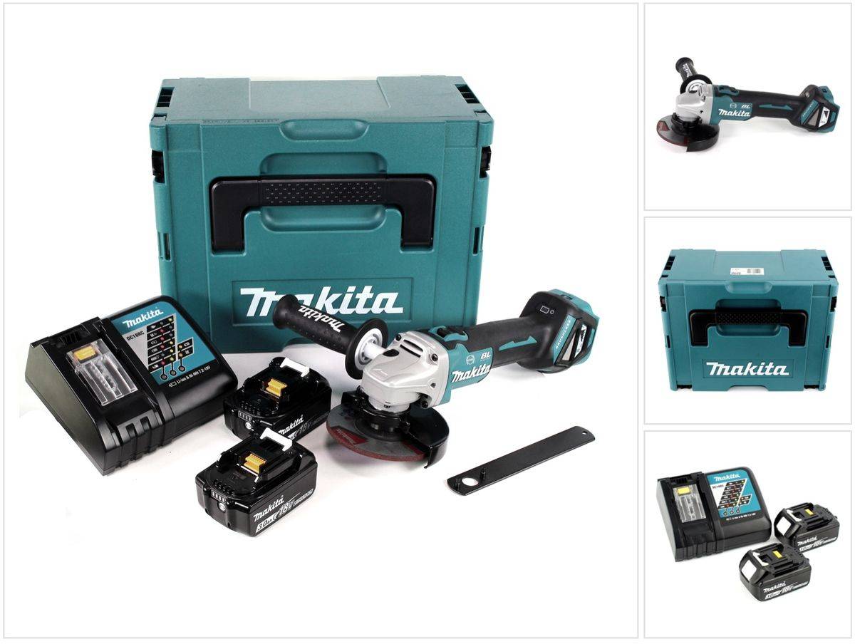 Makita DGA 513 RFJ Akku Winkelschleifer 18V 125mm Brushless + 2x Akku 3,0Ah + Ladegerät + Makpac