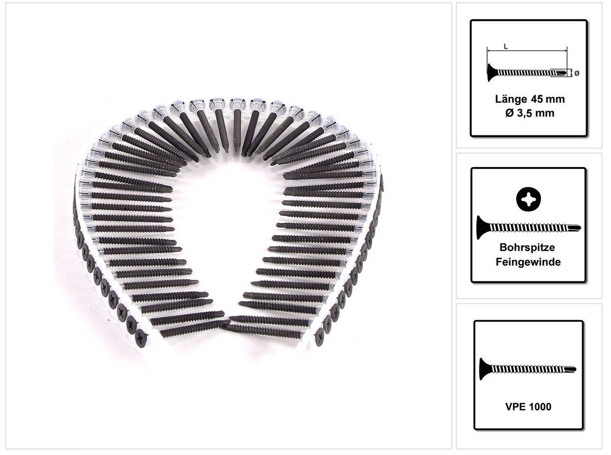 SPAX GIX-D Schnellbauschrauben 3,5x45 mm Bohrspitze Phosphatiert 1000 Stück ( 1991170350456 ) Vollgewinde , Trompetenkopf, Kreuzschlitz H2