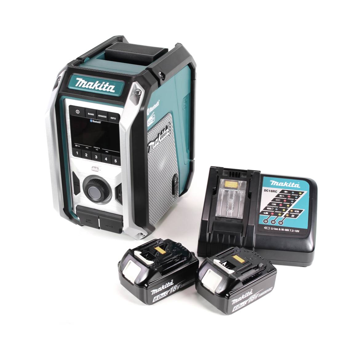 Makita DMR 115 RG Akku Baustellenradio 12V - 18V Bluetooth DAB+ IP65- + 2x Akku 6,0 Ah + Ladegerät