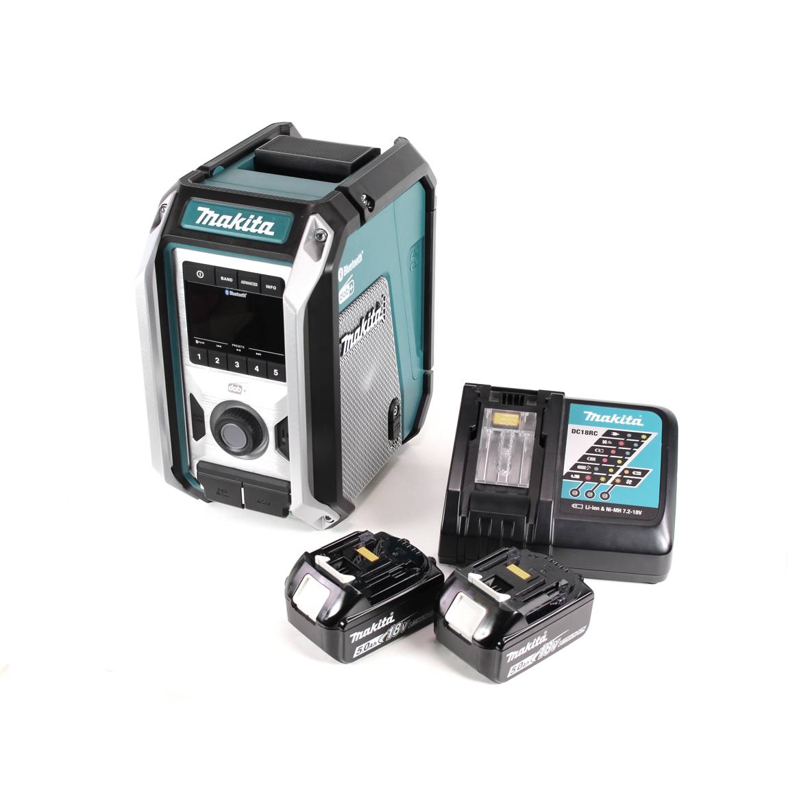 Makita DMR 115 RT Akku Baustellenradio 12V - 18V Bluetooth DAB+ IP65- + 2x Akku 5,0 Ah + Ladegerät