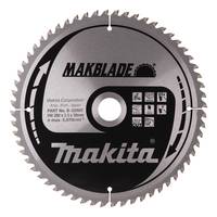 Makita "MAKBLADE"" Kreissägeblatt mit Mitterloch und silber-schwarzem Etikett, von vorne gegen einen weißen Hintergrund gezeigt.