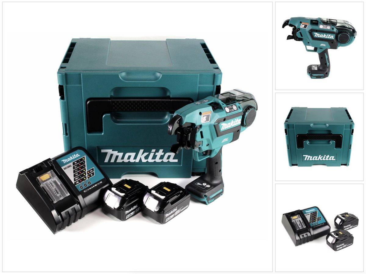 Makita DTR 180 RTJ Akku Bewehrungsverbinder 18V Brushless für 0,8mm Bindedraht im Makpac + 2x 5,0Ah Akku + Ladegerät