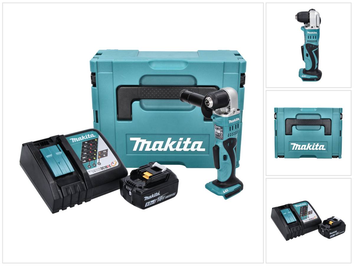 Makita DDA 351 RT1J Akku Winkelbohrmaschine 18 V 13,5 Nm + 1x Akku 5,0 Ah + Ladegerät + Makpac