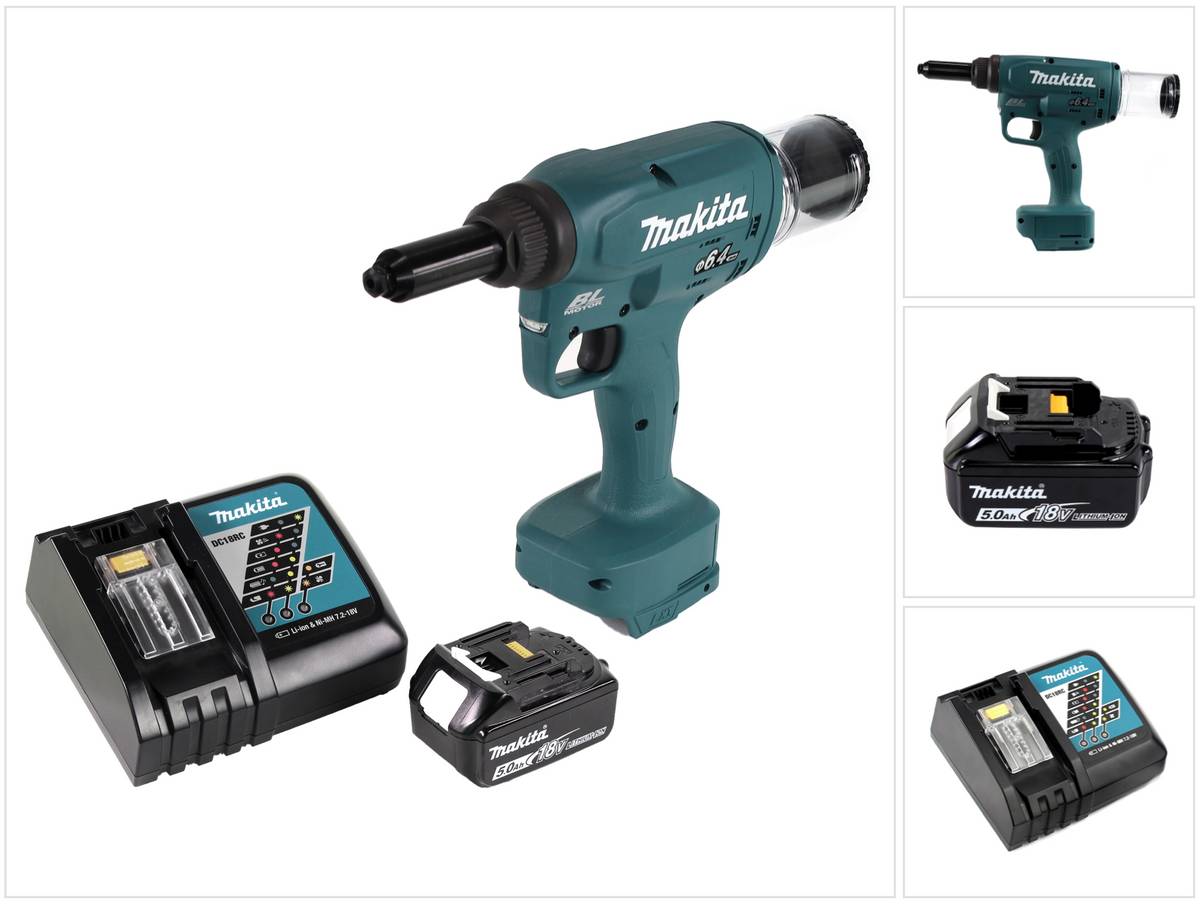 Makita DRV 250 RT1 Akku Blindnietsetzgerät 18V 20kN Brushless + 1x Akku 5,0Ah + Ladegerät