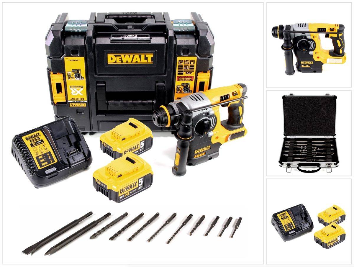 DeWalt DCH 273 P2 Akku Kombihammer 18V 2,1J SDS-Plus Brushless + 2x Akku 5,0Ah +Ladegerät + TSTAK + 11x Bohrer