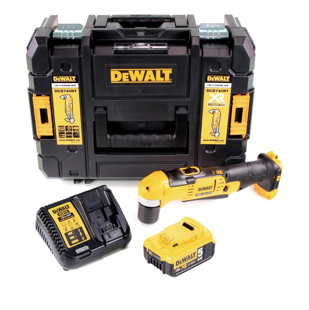 Dewalt DCD 740 P1 Akku Winkelbohrmaschine + 1x 5,0Ah Akku + Ladegerät + TSTAK