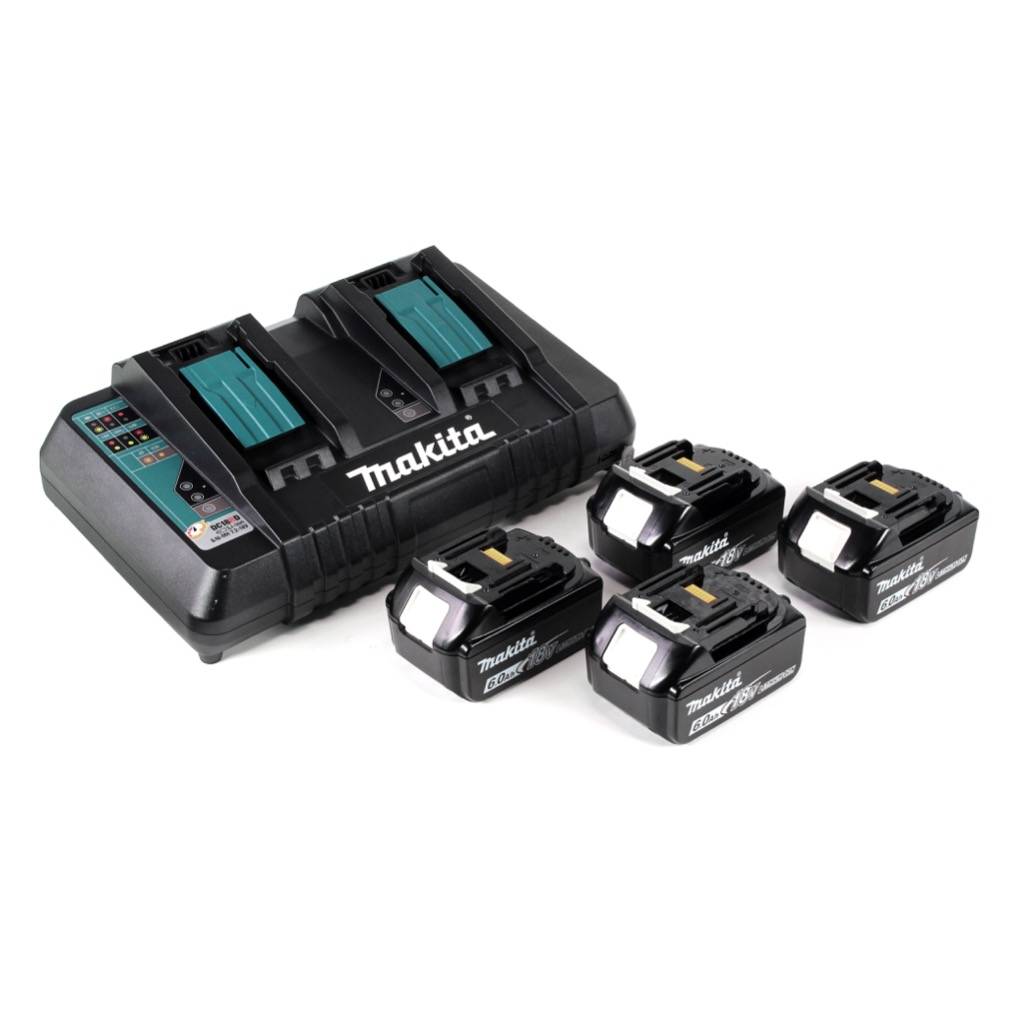 Makita DHR 281 PG4J Brushless Akku Bohrhammer 28 mm 2x 18 V für SDS-PLUS mit Schnellwechselfutter im Makpac + 4x 6,0 Ah Akku + Doppelladegerät