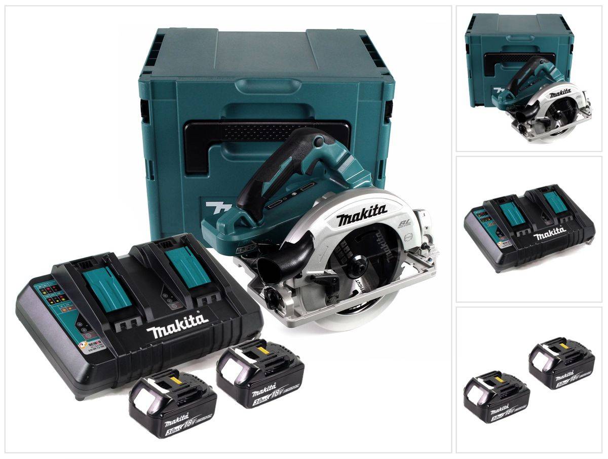 Makita DHS 782 PF2J Akku Handkreissäge 36V (2x18V) 190 mm Brushless im Makpac + 2x 3,0 Ah Akku + Doppelladegerät