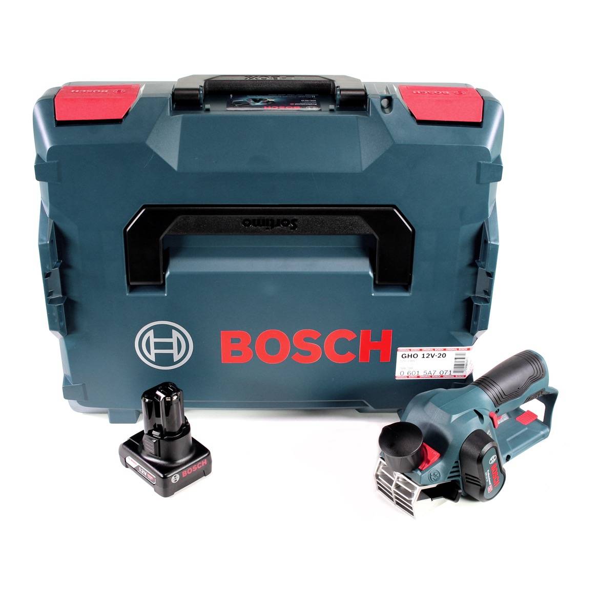 Bosch GHO 12V-20 Professional Akku Hobel 12 V Brushless + 1x Akku 6,0 Ah + L-Boxx - ohne Ladegerät