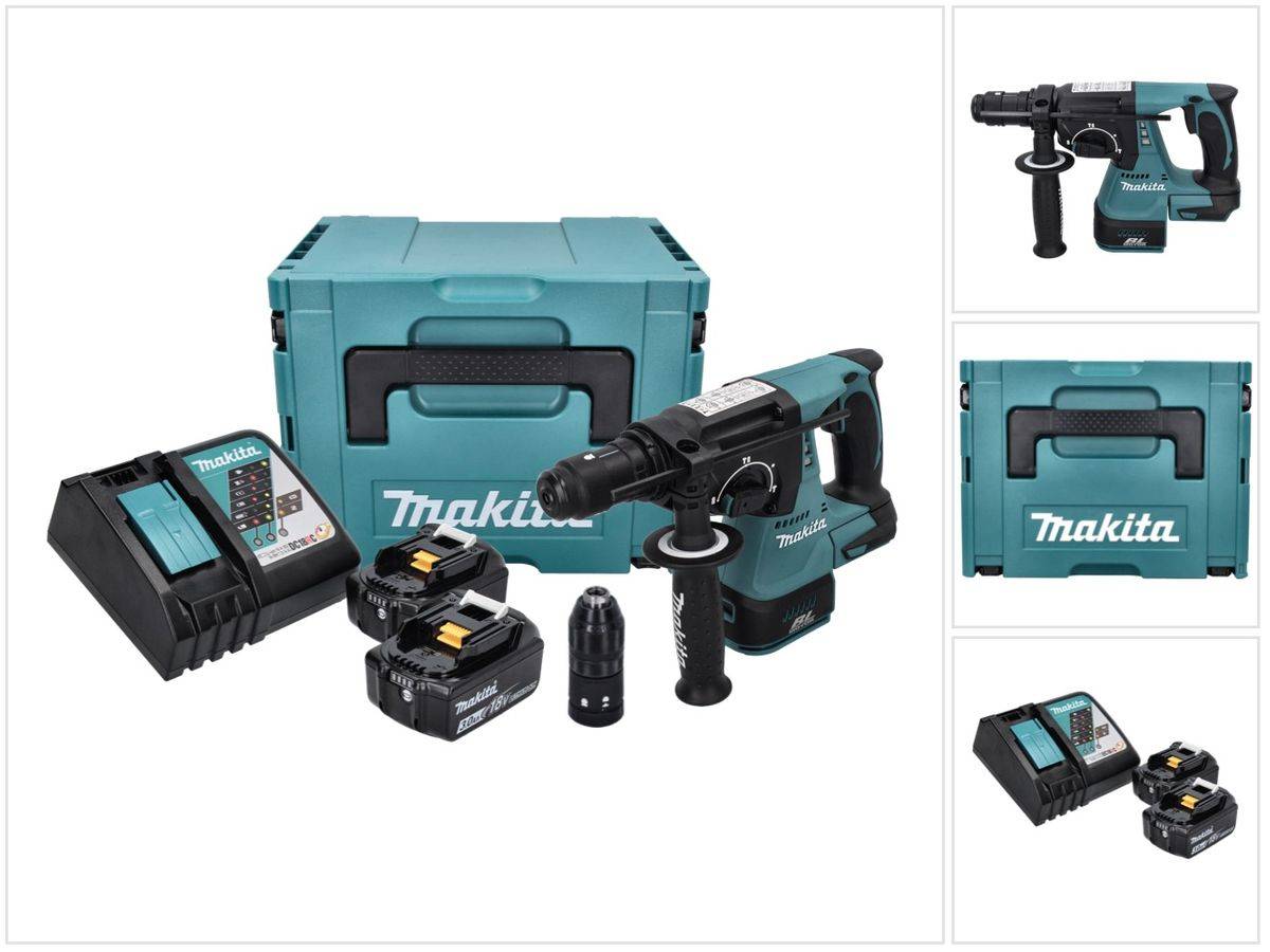 Makita DHR 243 RFJ Akku Bohrhammer 18 V 2,0 J SDS plus Brushless + 2x Akku 3,0 Ah + Ladegerät + Makpac