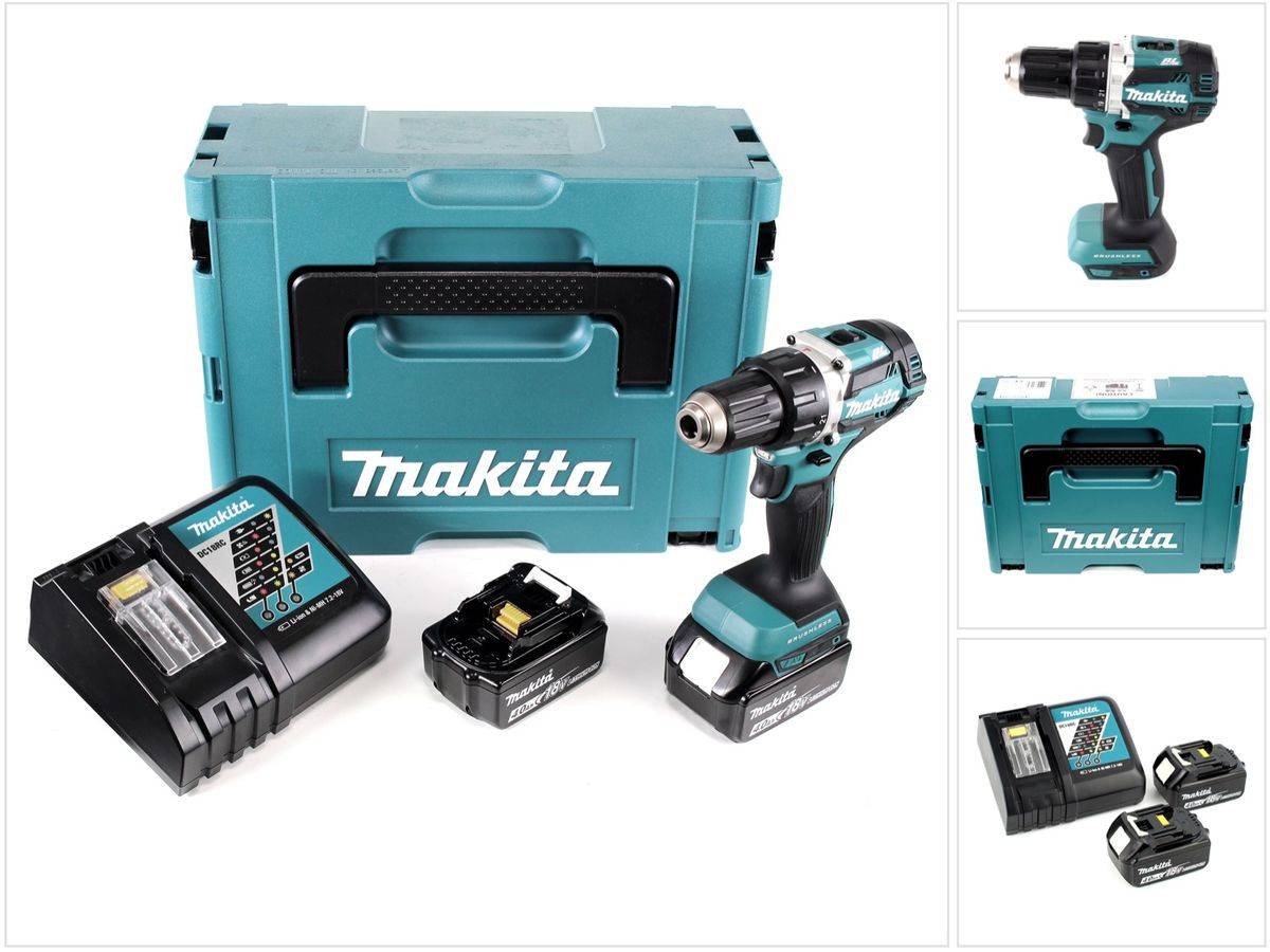 Makita DDF 484 RMJ 18 V Akku Bohrschrauber Brushless 54 Nm im Makpac mit 2x 4,0 Ah Akku und Ladegerät