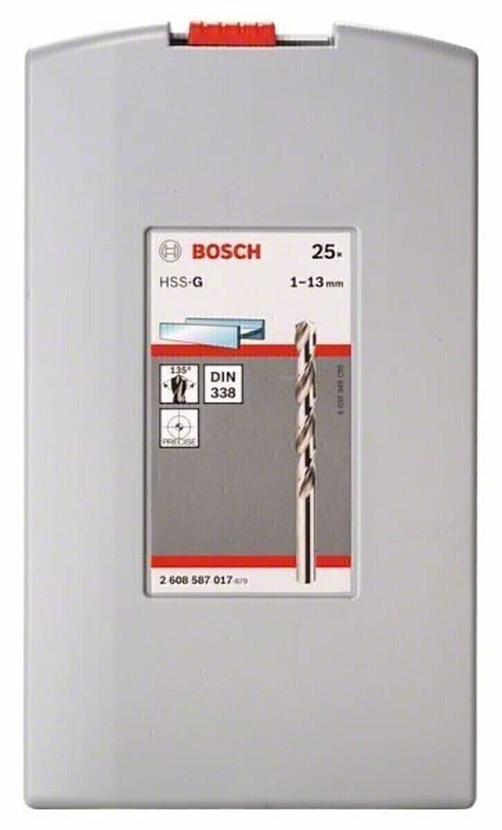 Bosch HSS-G 25k Bohrer, 1-13mm, DIN 338 Norm, für professionelle Bearbeitungsanwendungen; Artikelnummer 2 608 587 017.