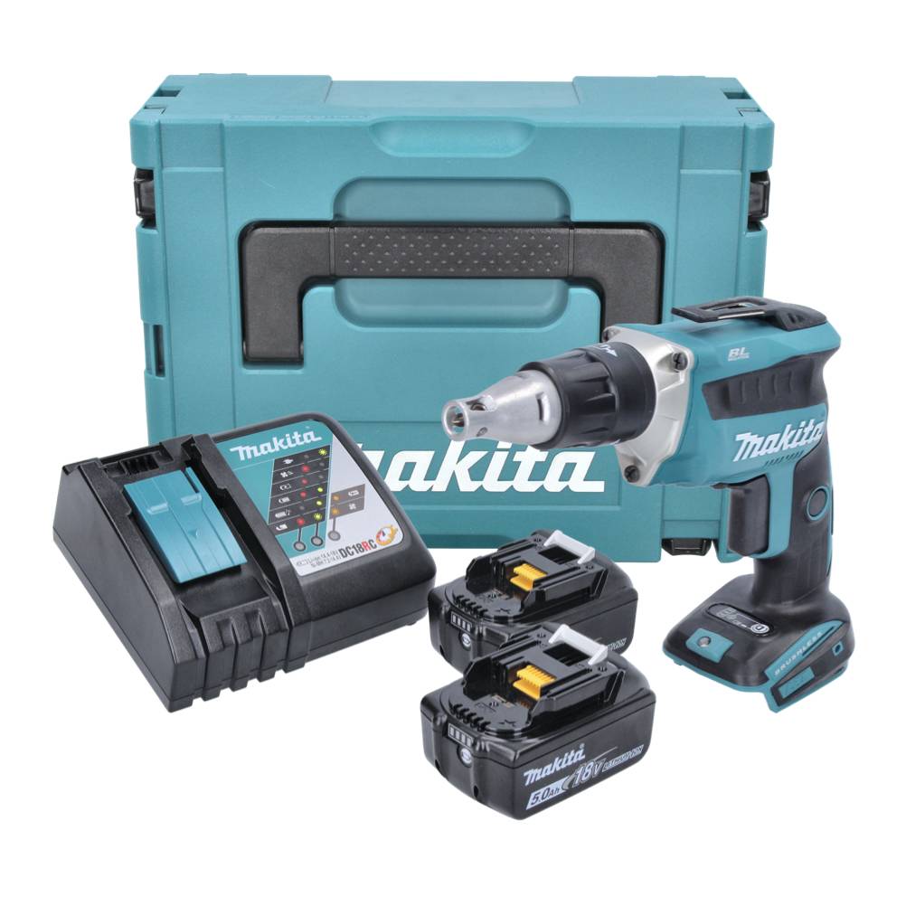 Makita DFS 452 RTJ Akku Schnellbauschrauber 18 V Brushless + 2x Akku 5,0 Ah + Ladegerät + Makpac