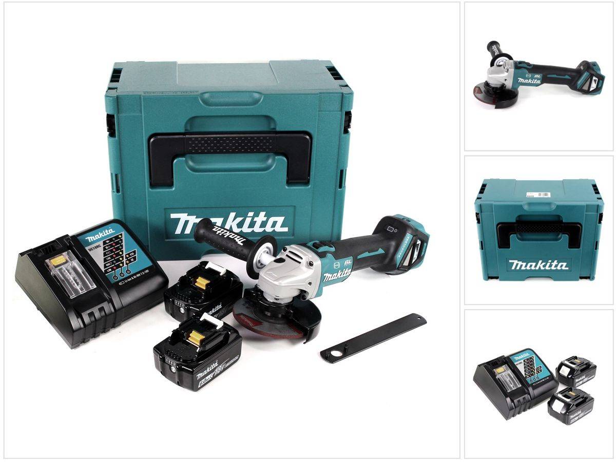 Makita DGA 513 RGJ Akku Winkelschleifer 18V 125mm Brushless + 2x Akku 6,0Ah + Ladegerät + Makpac