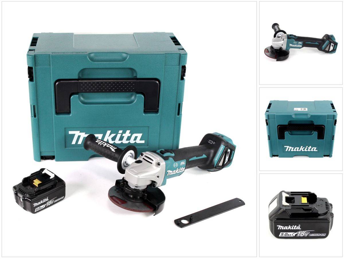 Makita DGA 513 T1J Akku Winkelschleifer 18V 125mm Brushless + 1x Akku 5,0Ah + Makpac - ohne Ladegerät