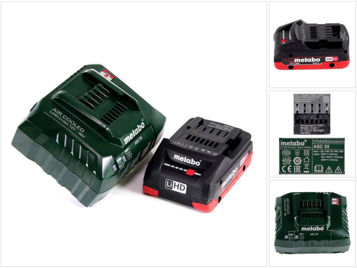 Metabo Akku Basis Set 18V mit 1x Akku LiHD 4,0Ah ( 625367000 ) + Ladegerät ASC 55 ( 627044000 ) Folgemodell vom ASC 30-36