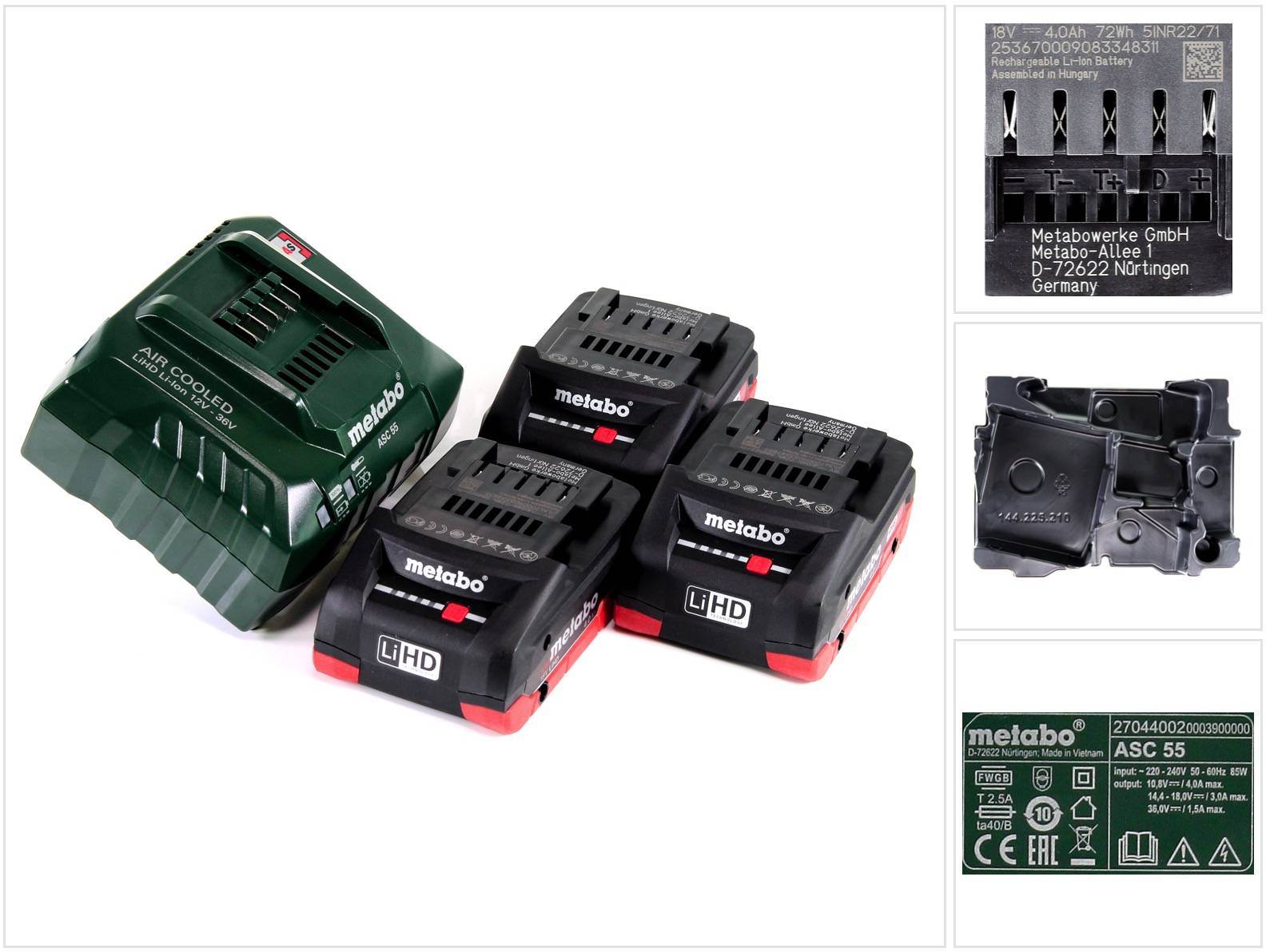 Metabo Akku Basis Set 18V mit 3x Akku LiHD 4,0Ah + Ladegerät ASC 55 ( 685132000 ) Folgemodell vom ASC 30-36 + Einlage