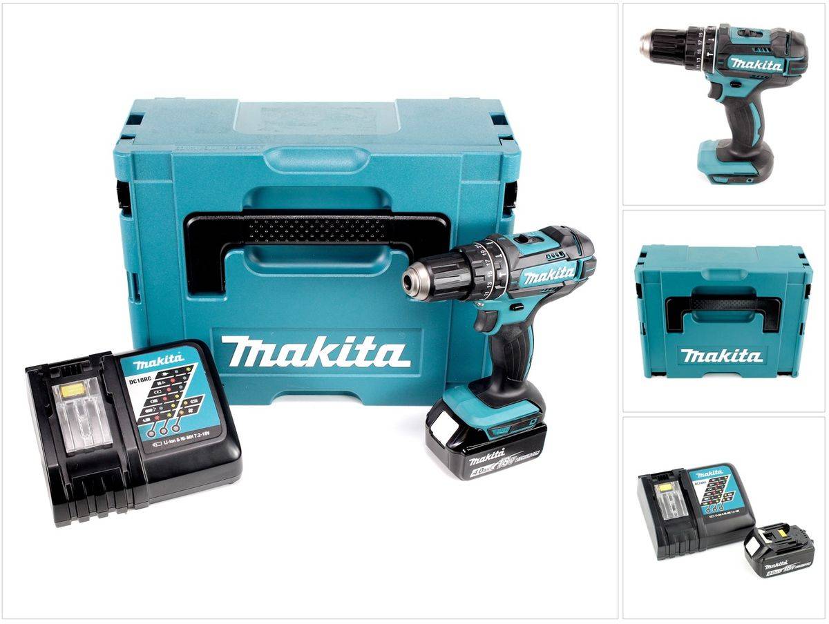 Makita DHP 482 RM1J Akku Schlagbohrschrauber 18V 62Nm im Makpac + 1x 4,0 Ah Akku + Ladegerät