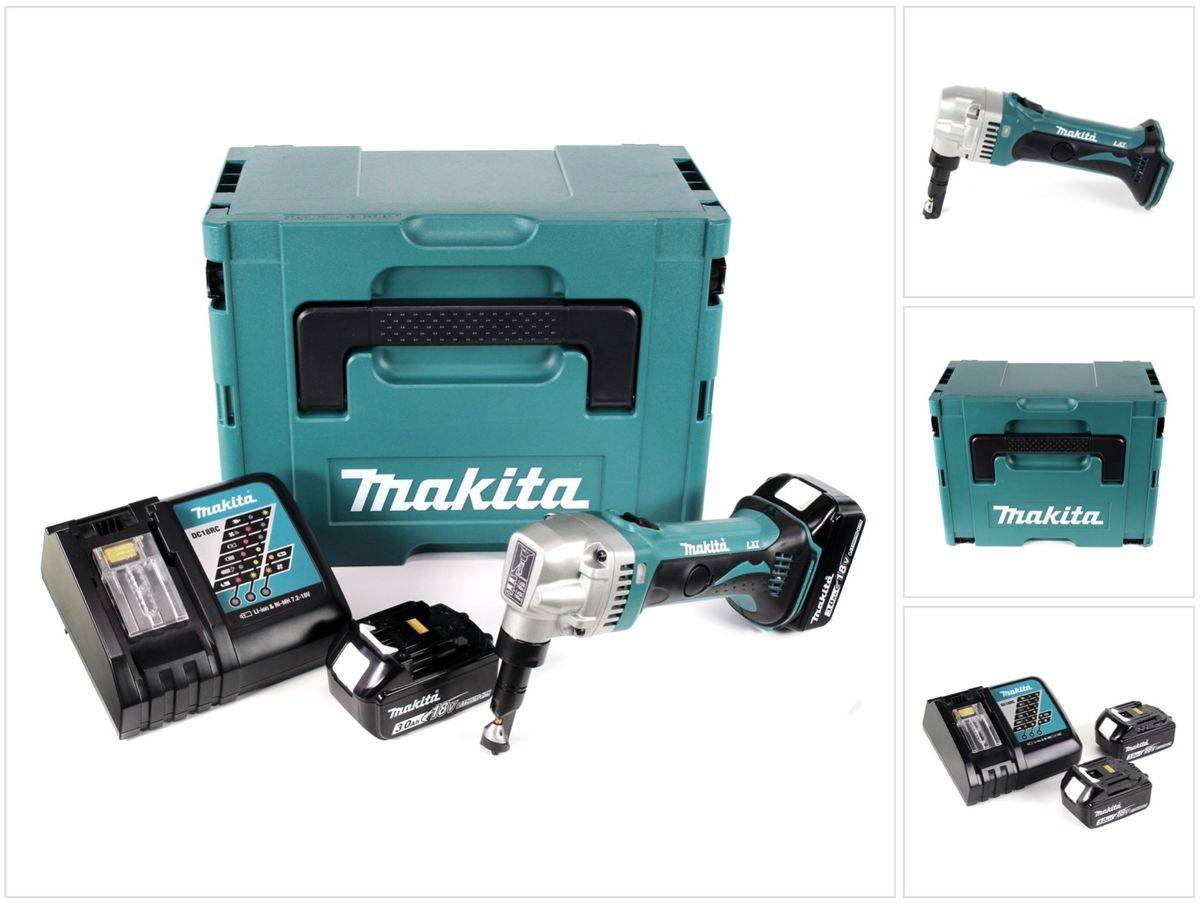 Makita DJN 161 RFJ 18V Akku Knabber Schere + 2x Akku 3,0Ah + Schnellladegerät + Makpac