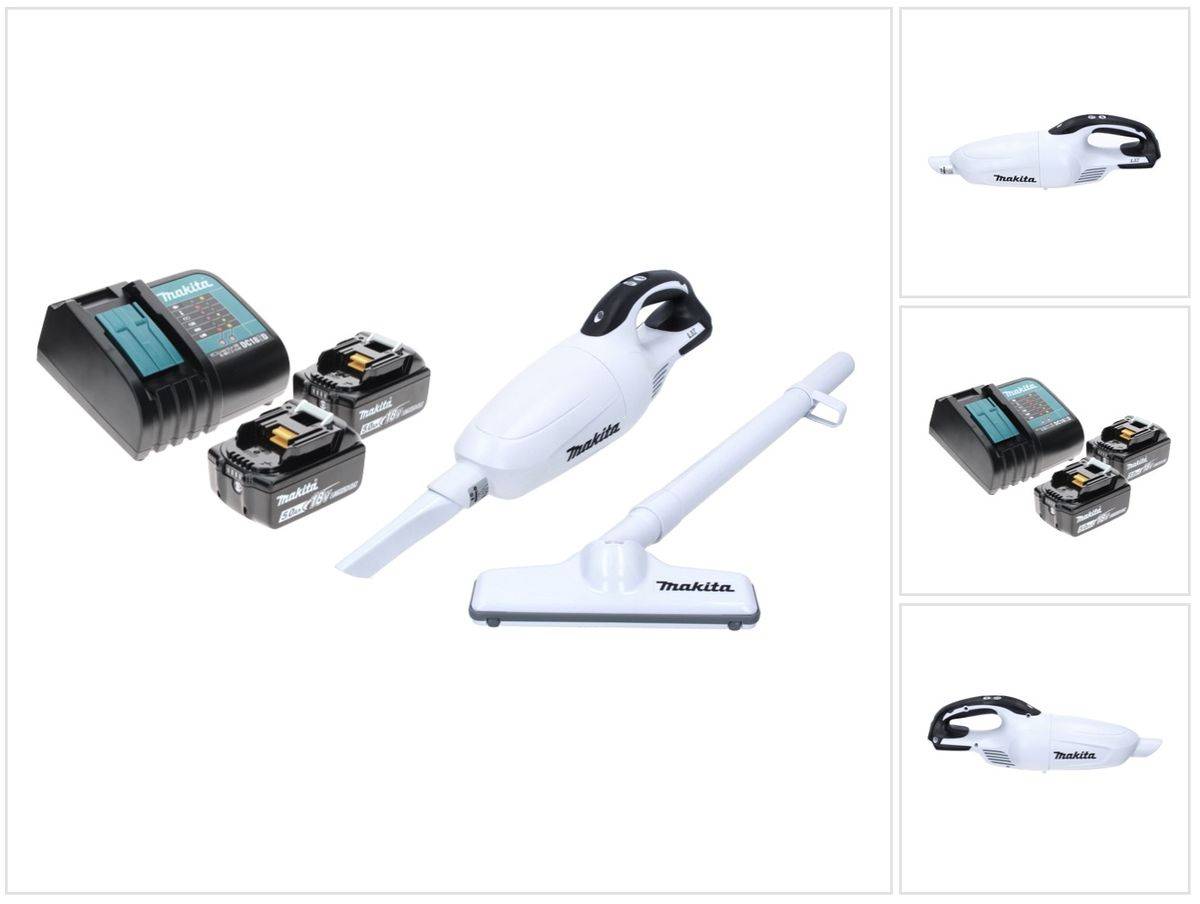 Makita DCL 181 FRT W Akku Staubsauger 18 V Weiß + 2x Akku 5,0 Ah + Ladegerät