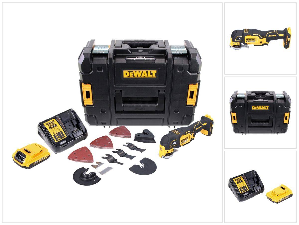 DeWalt DCS 355 D1 Akku Oszillierer Multitool 18 V Brushless + 1x Akku 2,0 Ah + Ladegerät + 29 tlg. Zubehör + TSTAK
