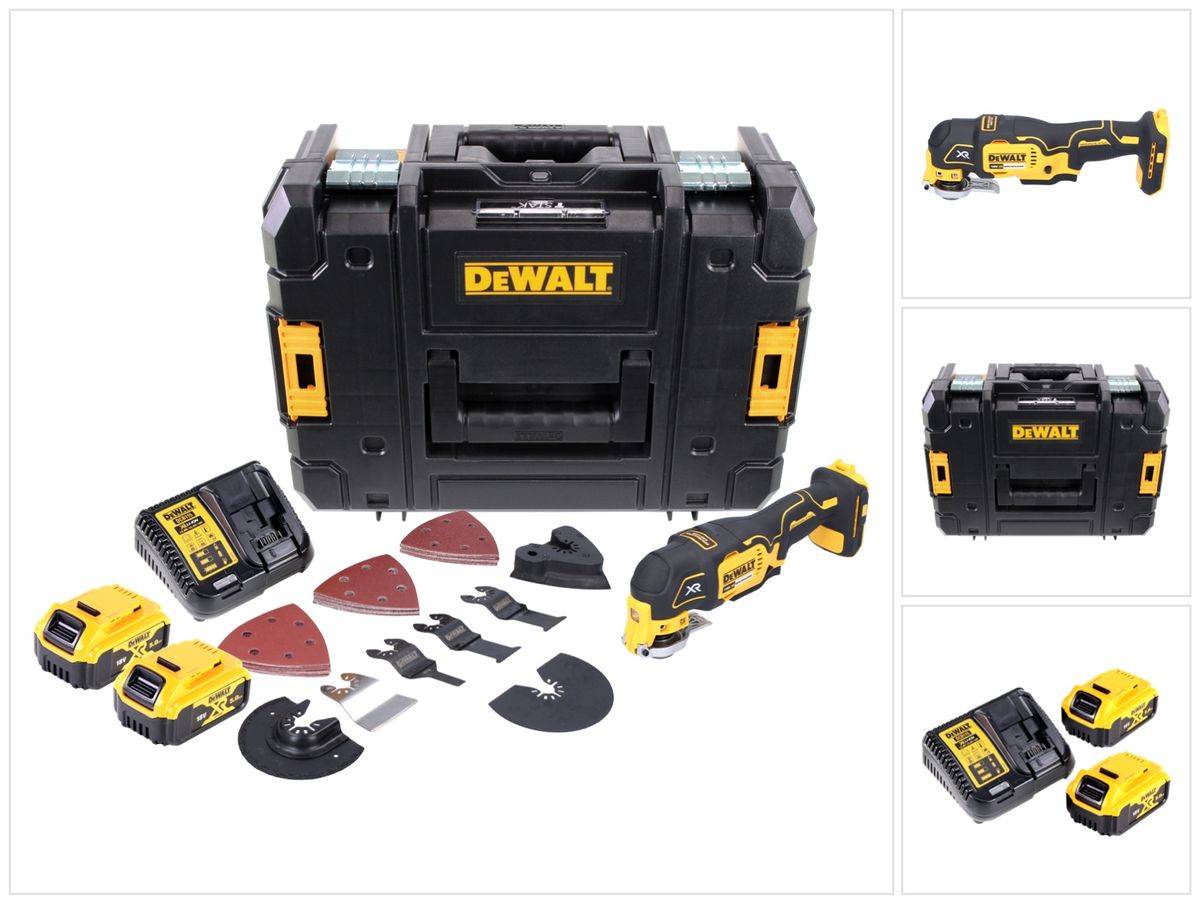 DeWalt DCS 355 P2 Akku Oszillierer Multitool 18 V Brushless + 2x Akku 5,0 Ah + Ladegerät + 29 tlg. Zubehör + TSTAK
