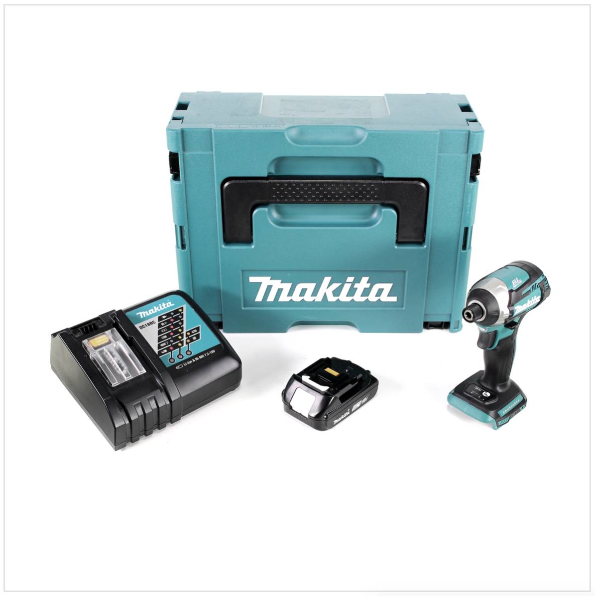 Makita DTD 154 RA1J Akku Schlagschrauber 18 V 175 Nm 1/4" Brushless + 1x Akku 2,0 Ah + Ladegerät + Makpac