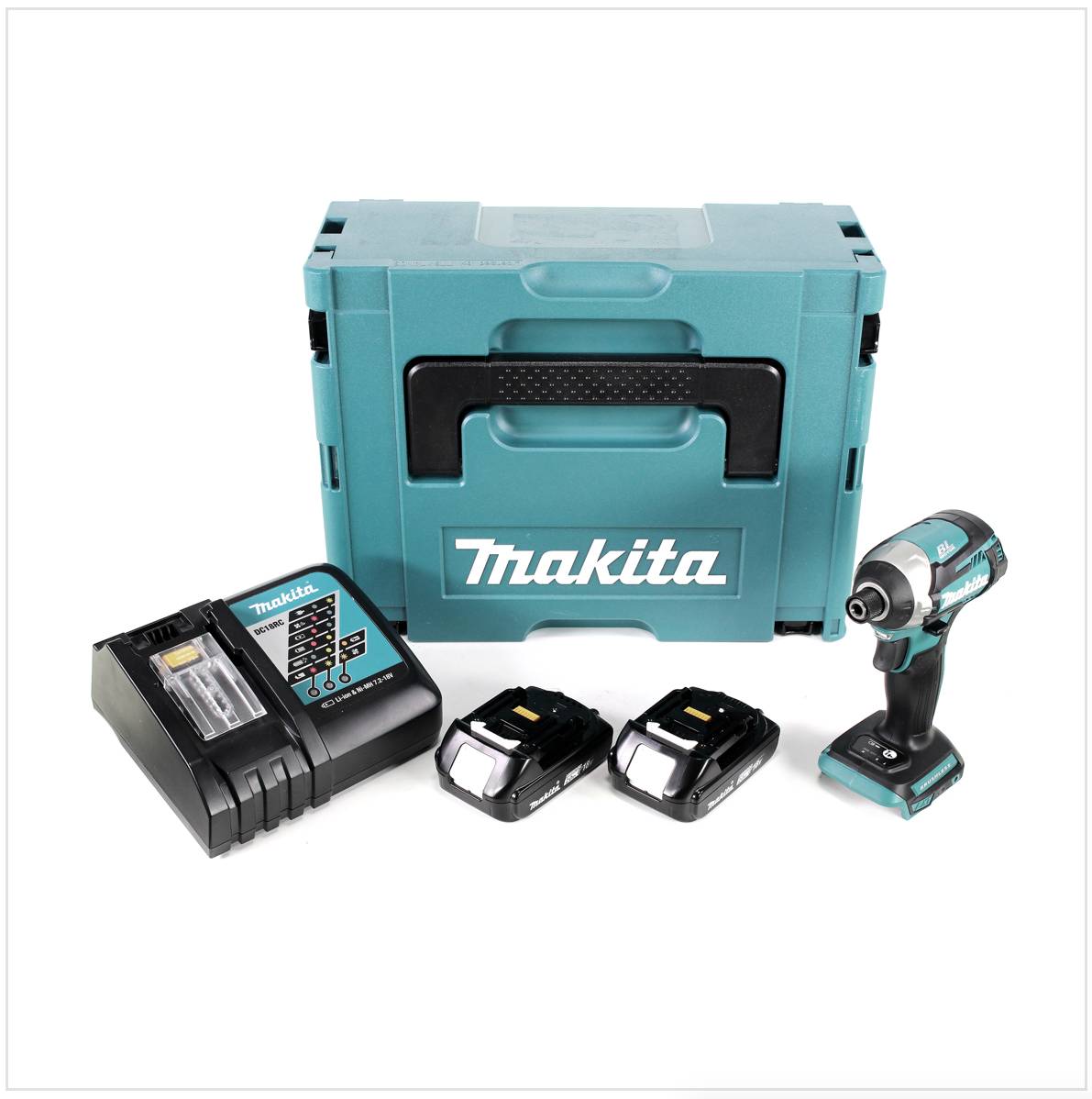 Makita DTD 154 RAJ Akku Schlagschrauber 18 V 175 Nm 1/4" Brushless + 2x Akku 2,0 Ah + Ladegerät + Makpac