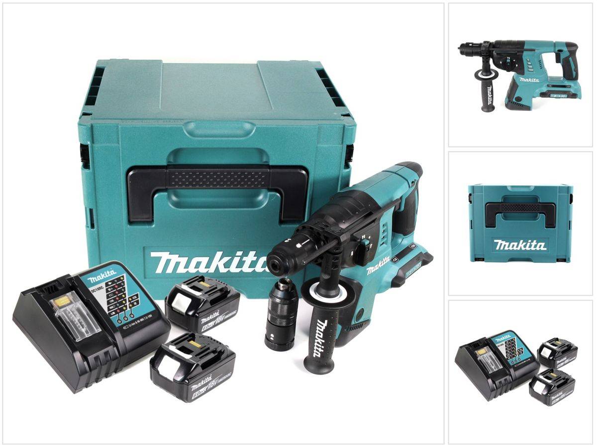 Makita DHR 264 2x 18 V / 36 V Akku-Bohrhammer SDS-PLUS im Makpac + 2x BL 1860 6,0 Ah Akku + DC18RC Schnellladegerät