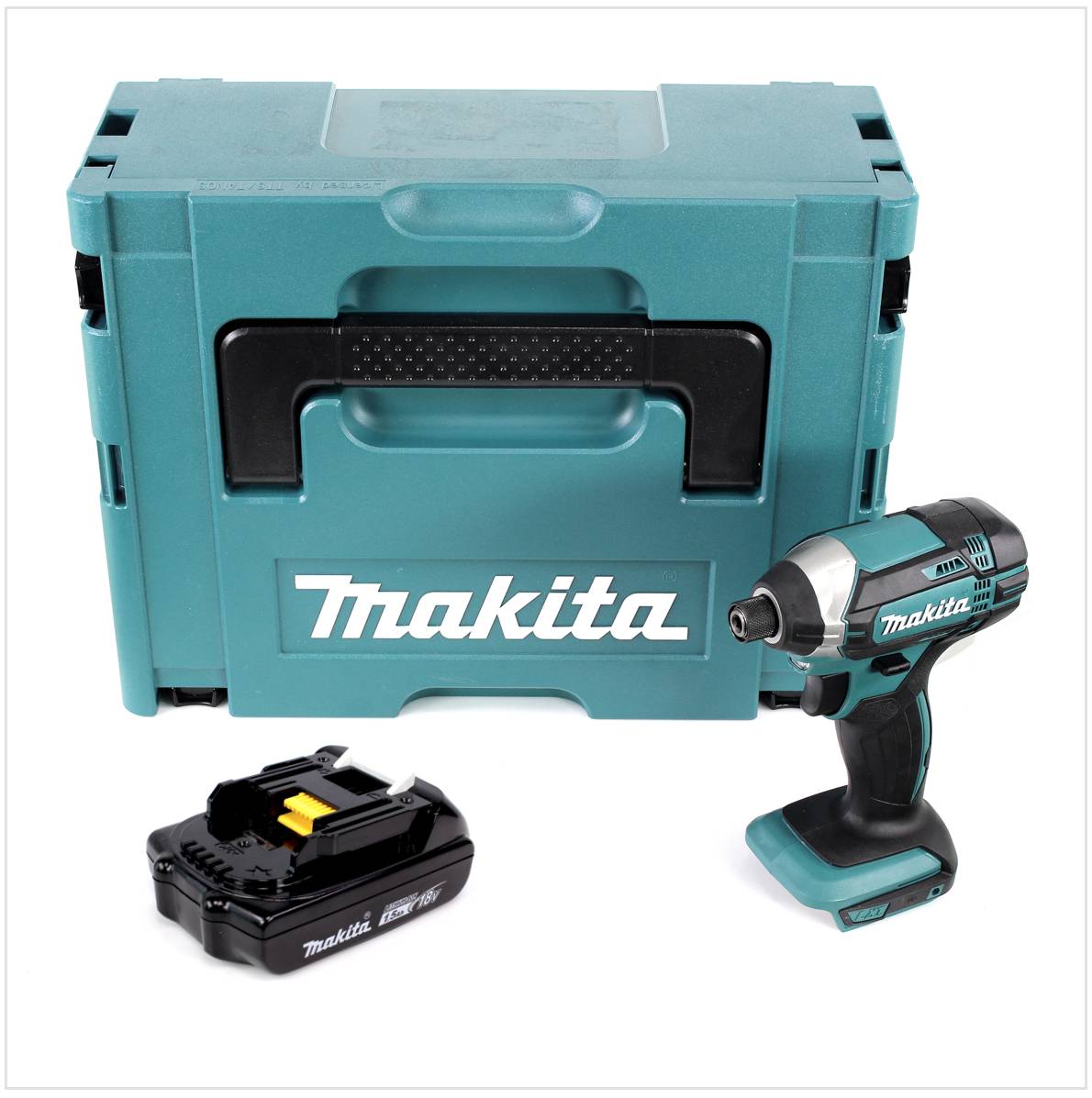 Makita DTD 152 Y1J 18V Li-Ion Akku Schlagschrauber im Makpac + 1x BL 1815 N 1,5 Ah Li-Ion Akku - ohne Ladegerät