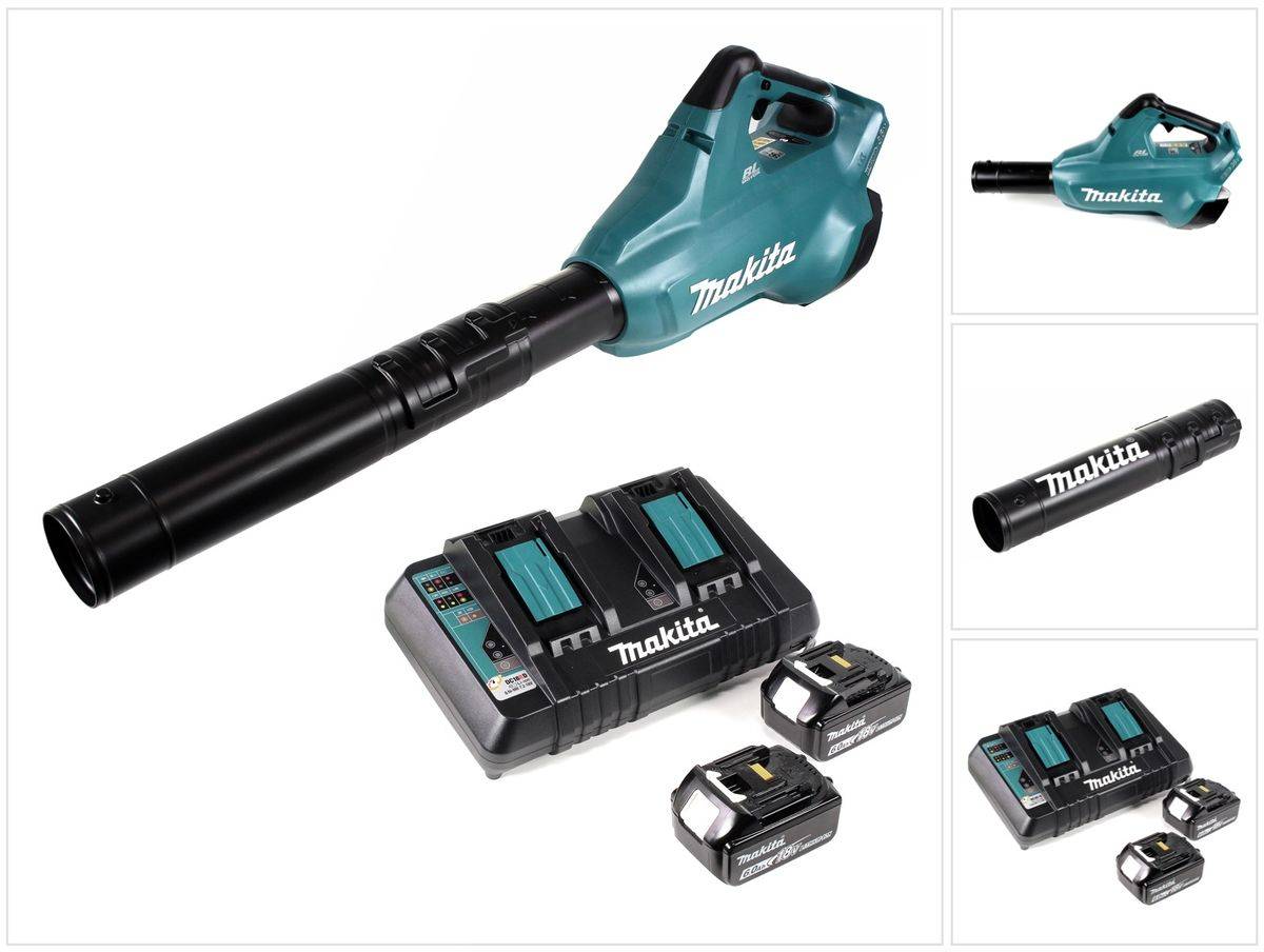 Makita DUB 362 2x18 Volt Akku Laubbläser Akku-Gebläse + 2x 6 Ah Akku + Makita DC 18 RD Doppel Ladegerät
