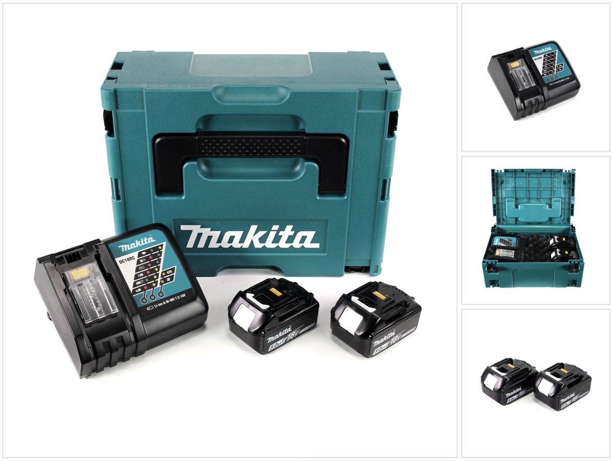 Makita Power Source Kit Li 18V mit 2x BL1850B Akku 5,0Ah + DC18RC Ladegerät ( 197624-2 ) + Makpac