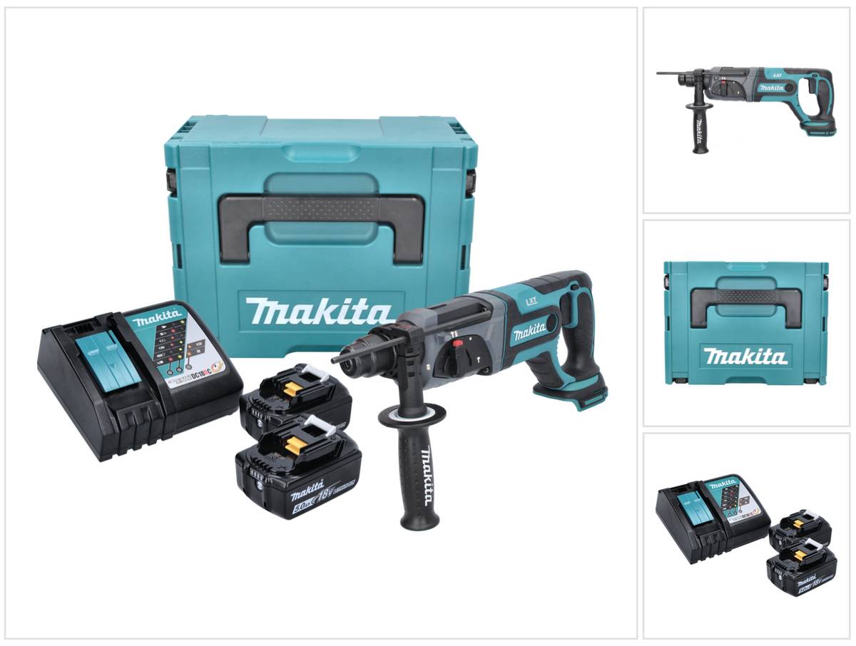 Makita DHR 241 RTJ Akku Bohrhammer 18 V 2,0 J SDS plus + 2x Akku 5,0 Ah + Ladegerät + Makpac