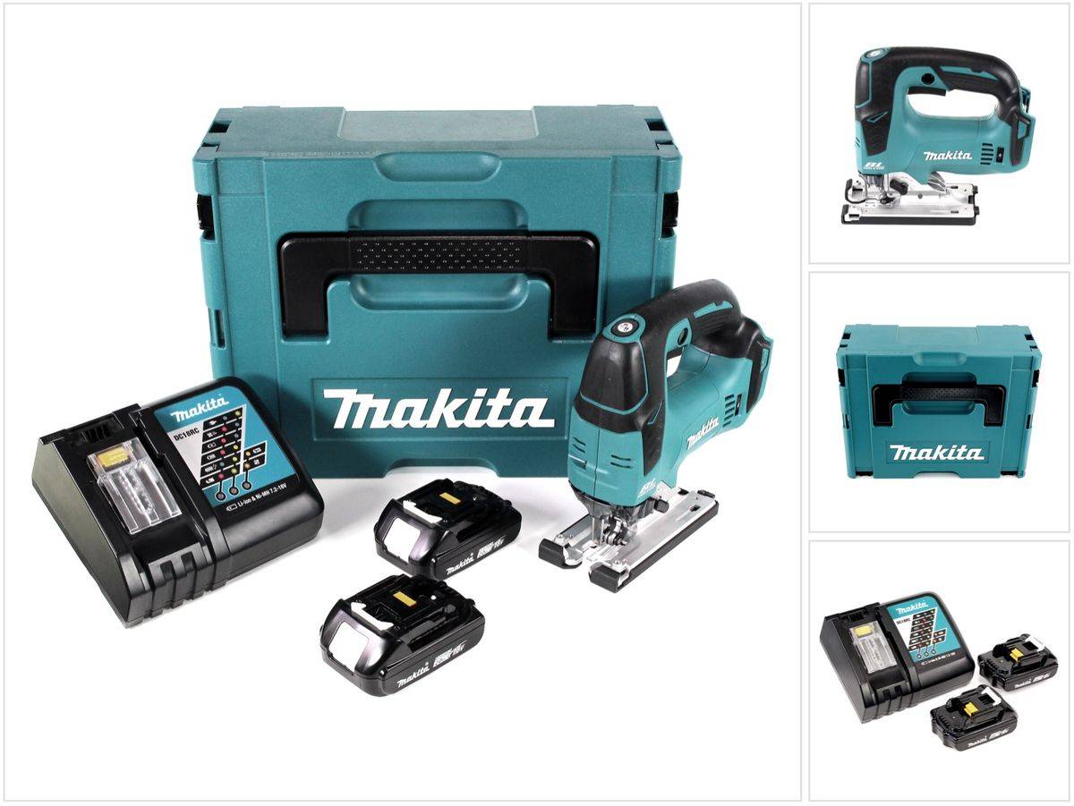 Makita DJV 182 RAJ Akku Pendelhubstichsäge 18 V Brushless + 2x Akku 2,0 Ah + Ladegerät + Makpac