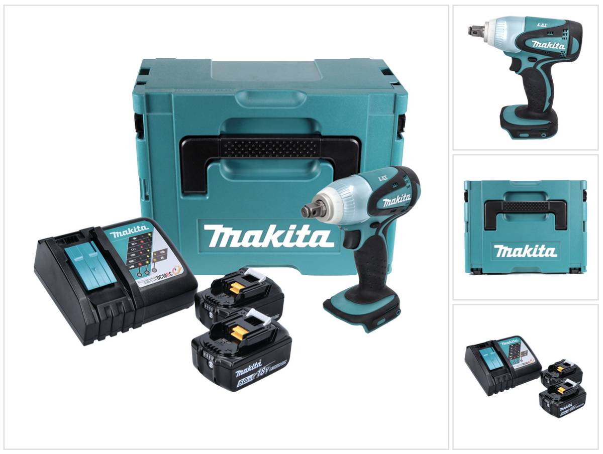 Makita DTW 251 RTJ Akku Schlagschrauber 18 V 230 Nm 1/2" + 2x Akku 5,0 Ah + Ladegerät + Makpac