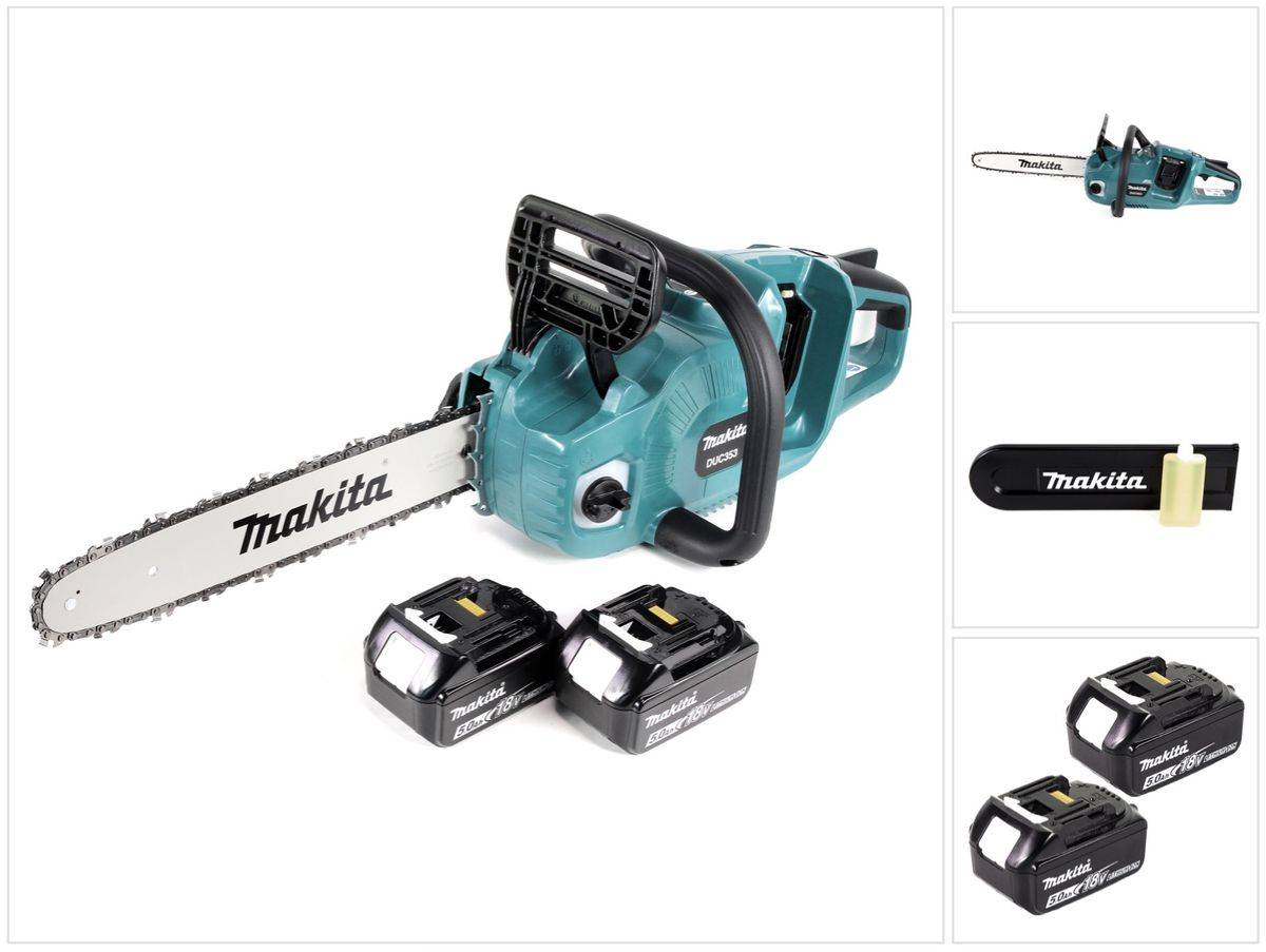 Makita DUC 353 T2 Akku Kettensäge 36V ( 2x18V ) Brushless 35 cm + 2x 5,0 Ah Akku - ohne Ladegerät