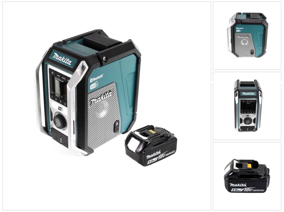 Makita DMR 115 T1 Akku Baustellenradio 12V - 18V Bluetooth DAB+ IP65- + 1x Akku 5,0 Ah, ohne Ladegerät