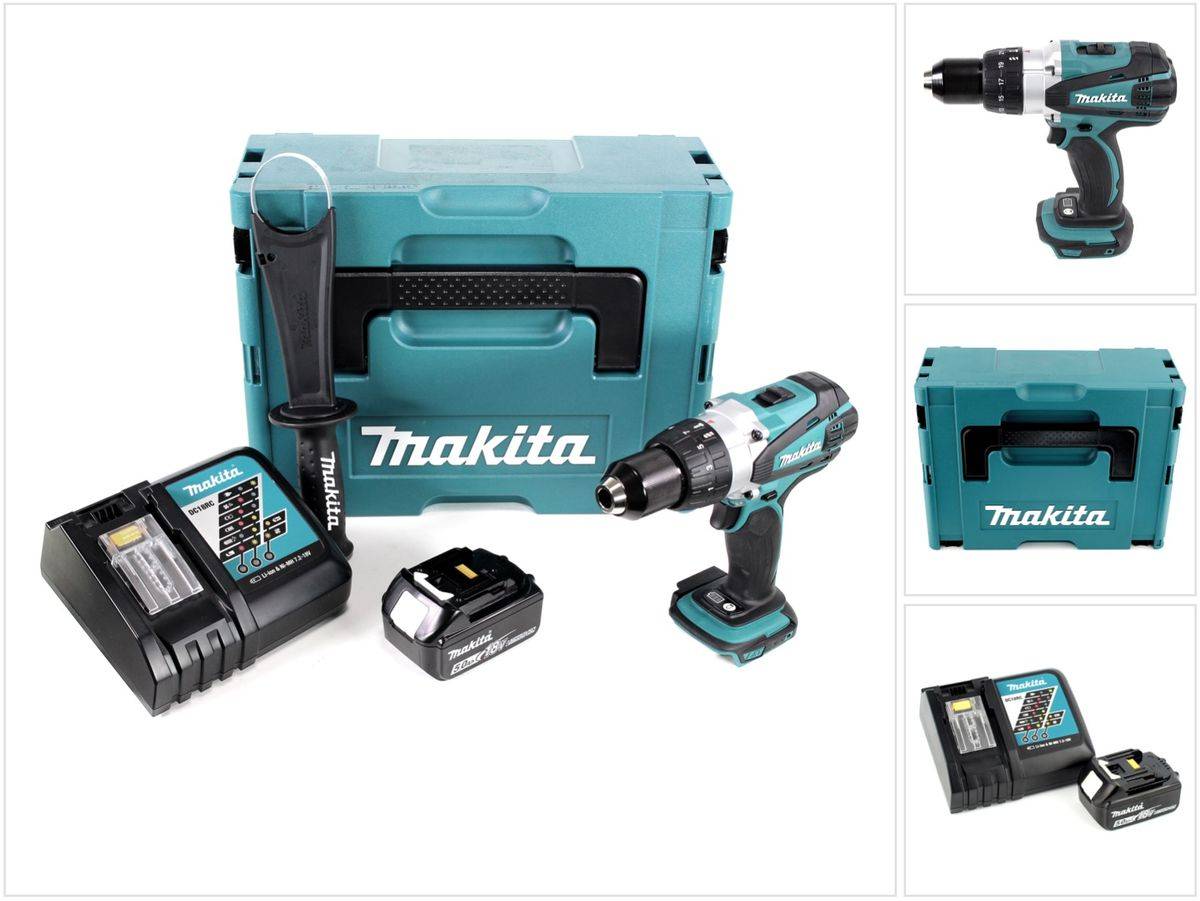 Makita DDF 458 RT1J 18V Akku Bohrschrauber 91 Nm im Makpac mit 1x BL 1850 B 5,0 Ah Akku und DC18RC Ladegerät