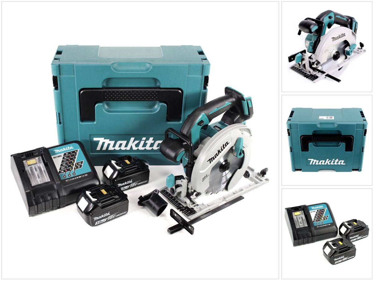 Makita DHS 680 RFJ Akku Handkreissäge 18 V 165 mm Brushless + 2x Akku 3,0 Ah + Ladegerät + Makpac