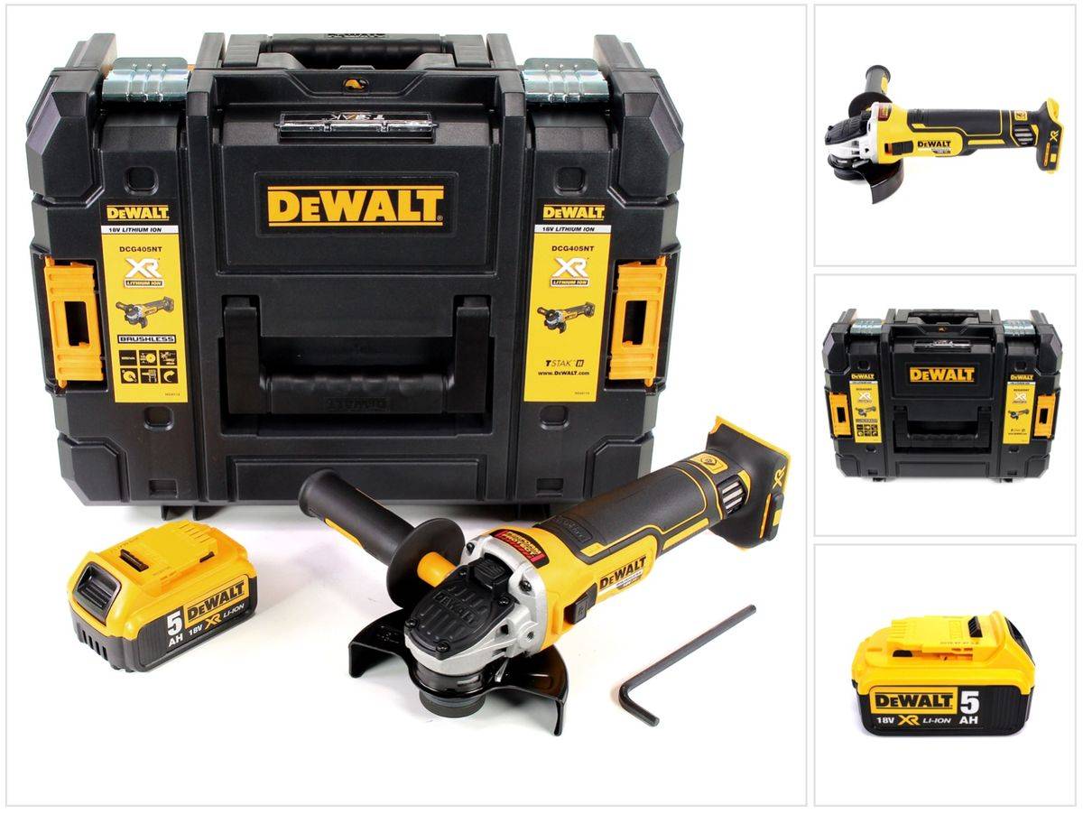 DeWalt DCG 405 NT Akku Winkelschleifer 18V 125mm Brushless + 1x Akku 5,0Ah + TSTAK - ohne Ladegerät