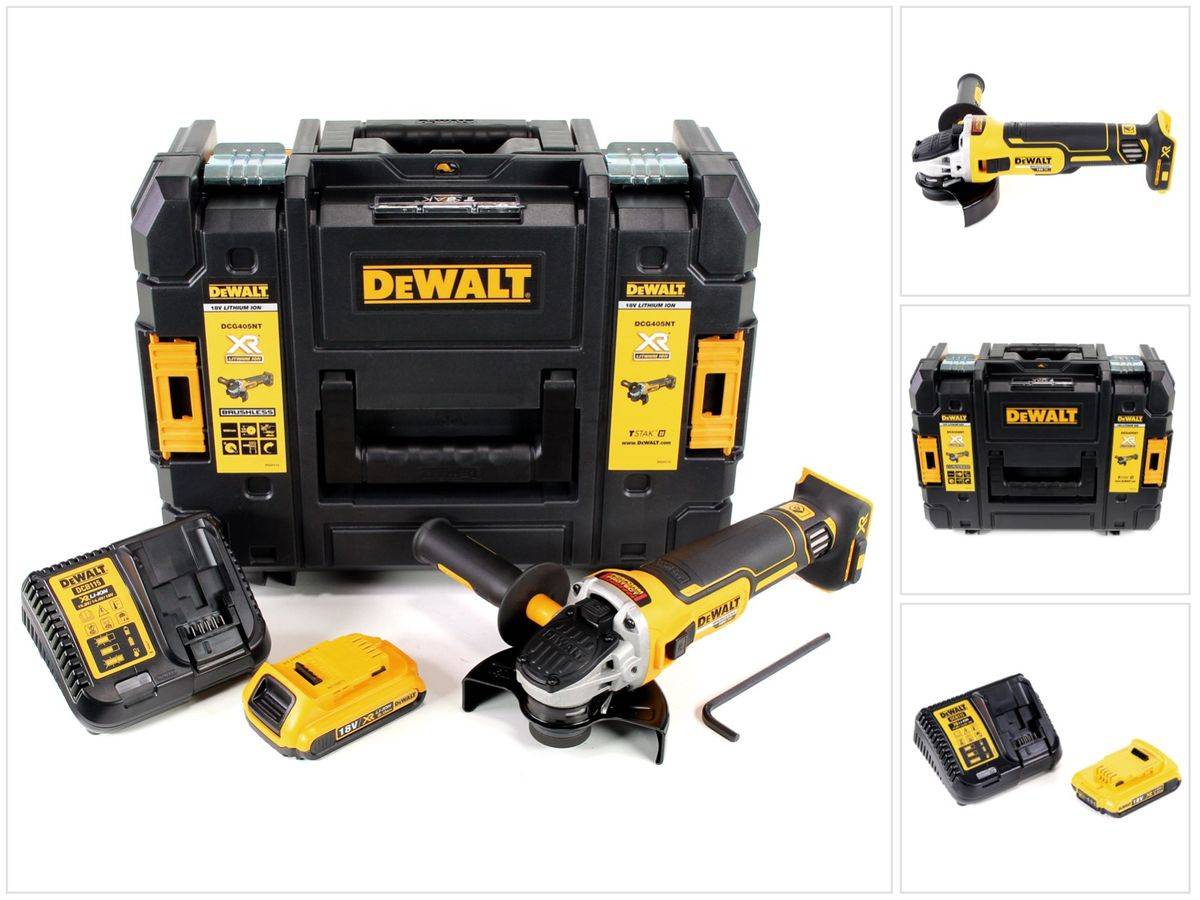 DeWalt DCG 405 D1 Akku Winkelschleifer 18V 125mm Brushless + 1x Akku 2,0Ah + Ladegerät + TSTAK