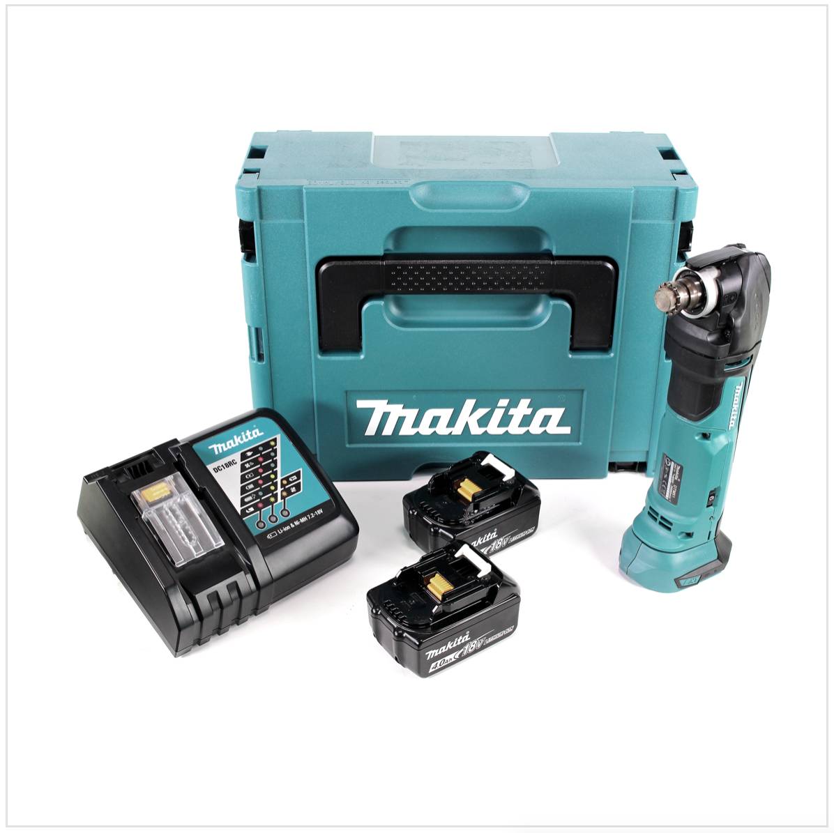 Makita DTM 51 RMJ 18V Li-Ion Akku Multifunktionswerkzeug im Makpac mit 2x 4,0 Ah Akku und Schnellladegerät