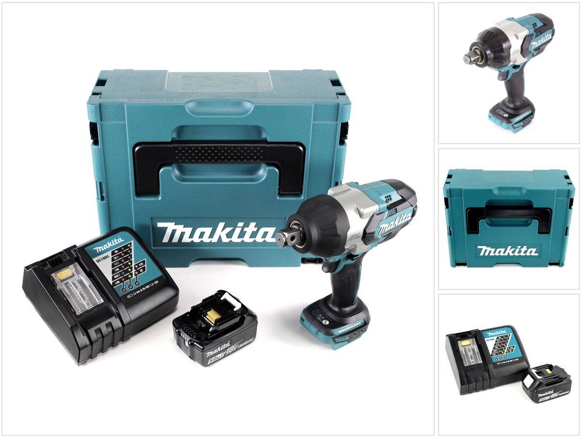 Makita DTW 1001 RT1J Akku Schlagschrauber 18V 3/4" 1050Nm Brushless + 1x Akku 5,0Ah + Ladegerät + Makpac