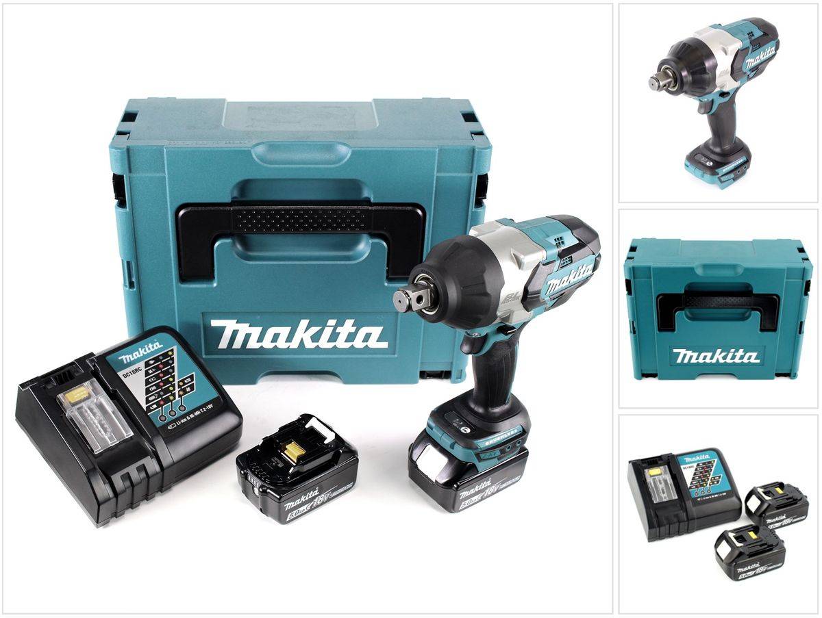 Makita DTW 1001 RTJ Akku Schlagschrauber 18V 3/4" 1050Nm Brushless + 2x Akku 5,0Ah + Ladegerät + Makpac